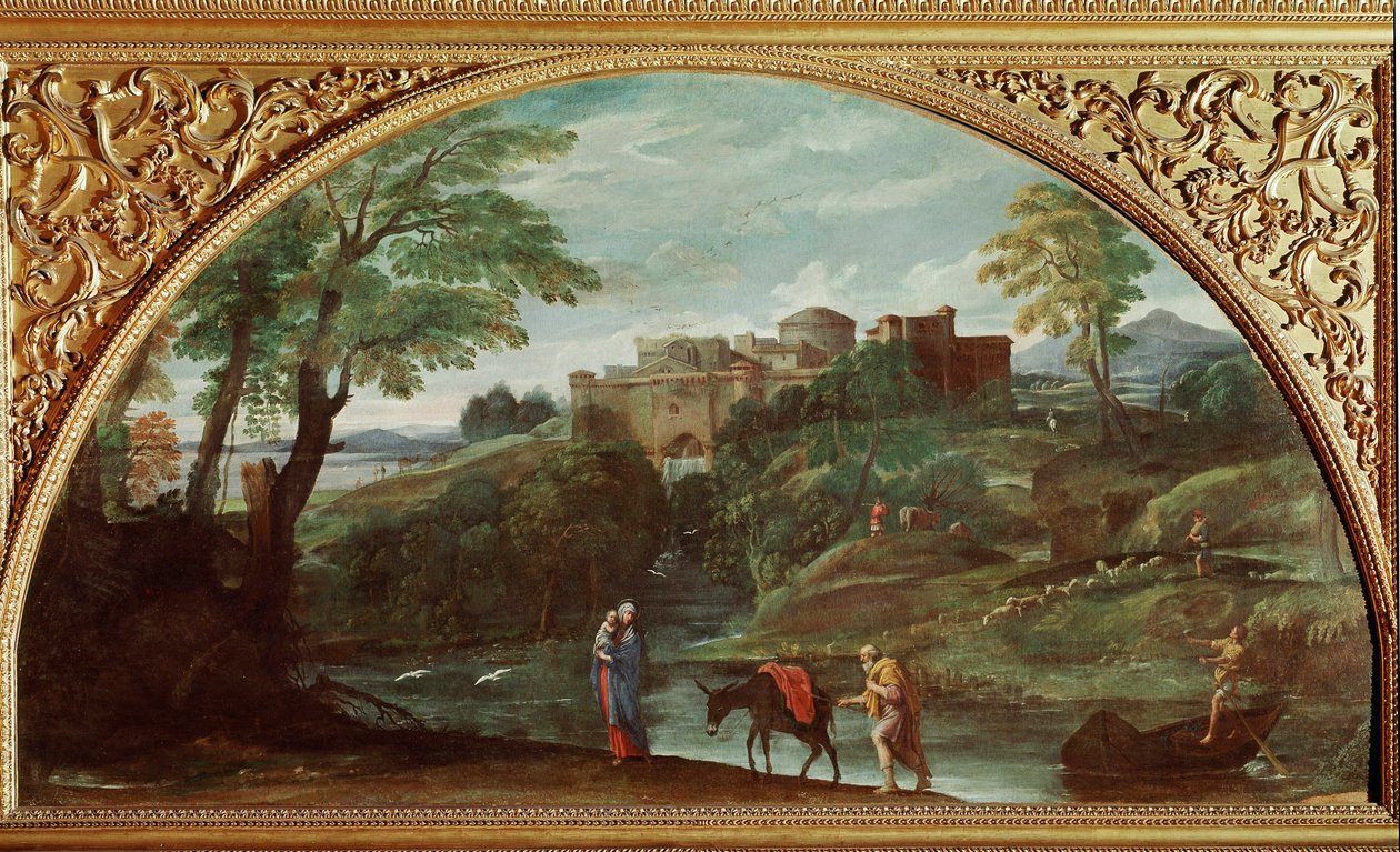 Flyget till Egypten. Målning av Annibale Carracci dit Carrache (1560-1609). Mått: 122x230 cm. Galleria Doria Pamphilj, Rom, Italien. av Annibale Carracci