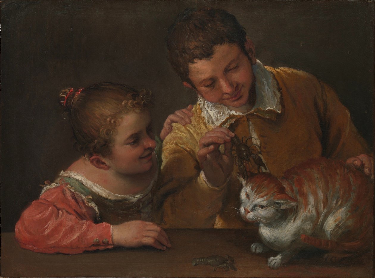 svTvå barn som retas med en katt av Annibale Carracci
