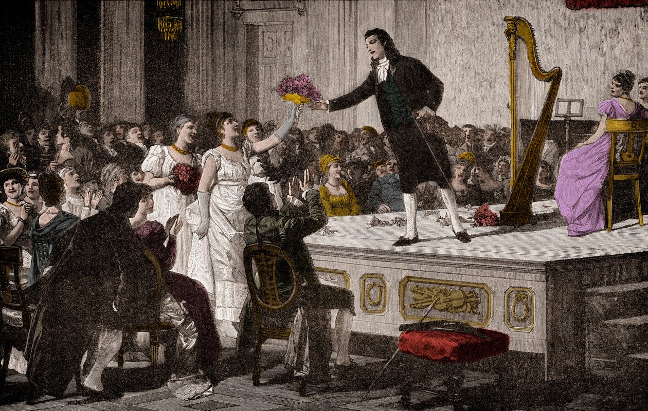 Niccolo Paganini (1792-1840) första triumfer - Träsnitt efter målning av Annibale Gatti (1828-1909) av Annibale Gatti