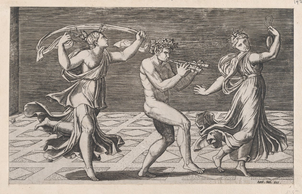 Speculum Romanae Magnificentiae: Dance of Fauns and Bacchants, tidigt 1500-tal..., tidigt 1500-tal av Anon