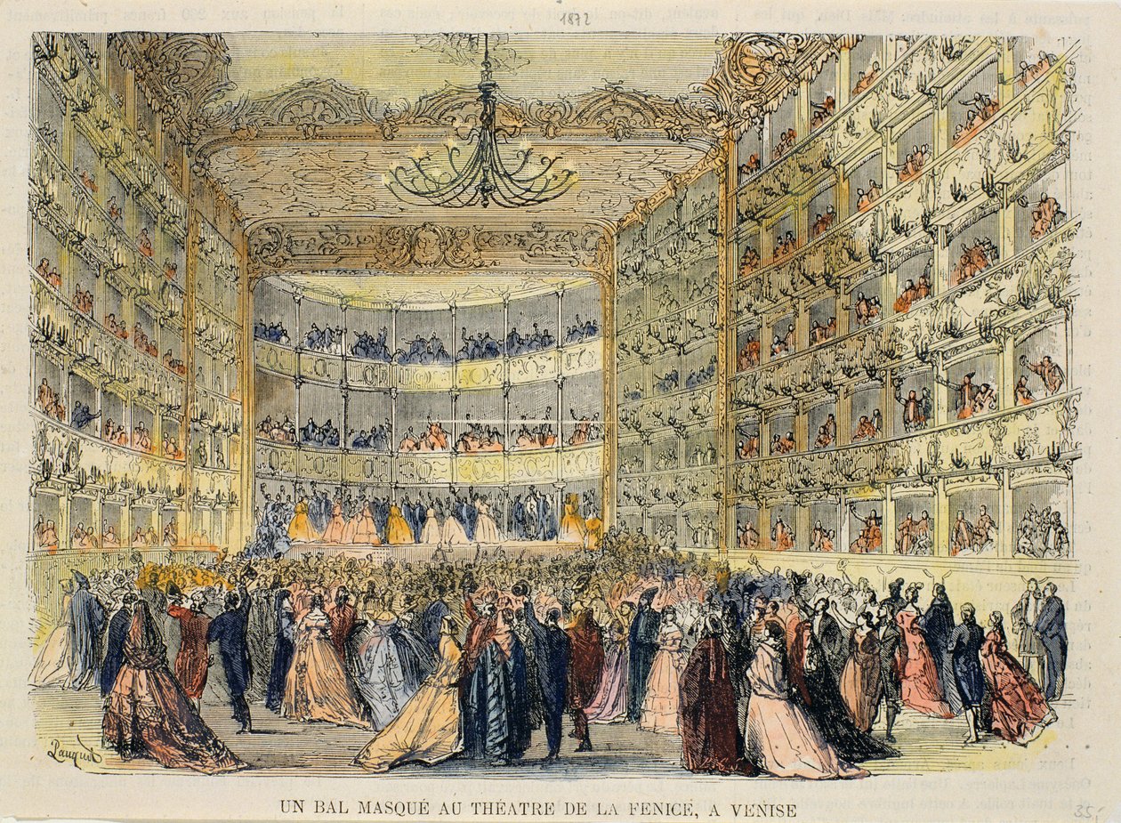 En maskerad bal på Fenice Theatre, Venedig, 1800-talet av Unbekannt Unbekannt