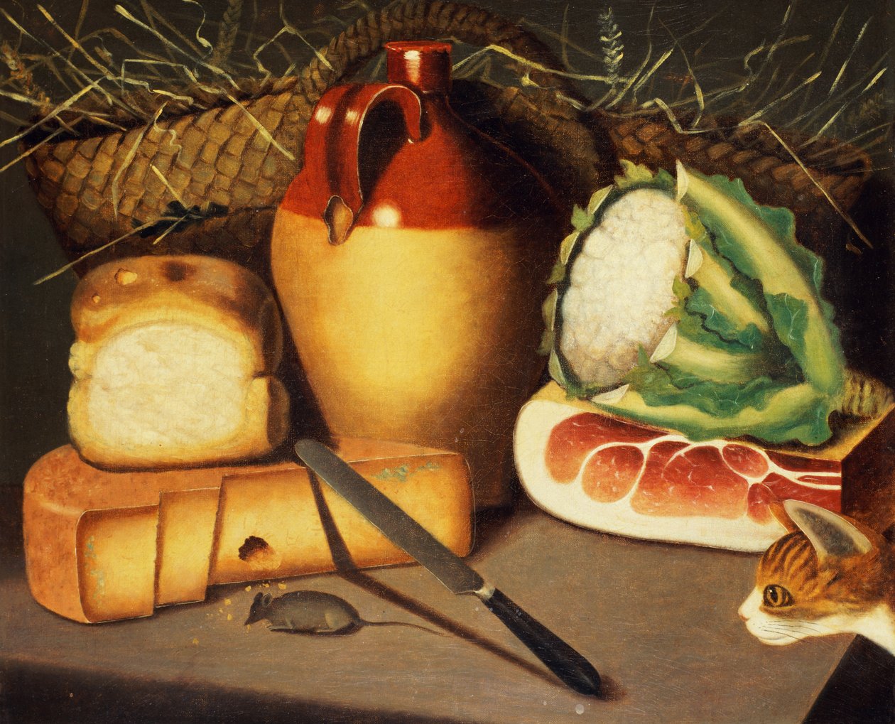 Katt, mus, bacon och ost, ca 1820 av Unbekannt Unbekannt