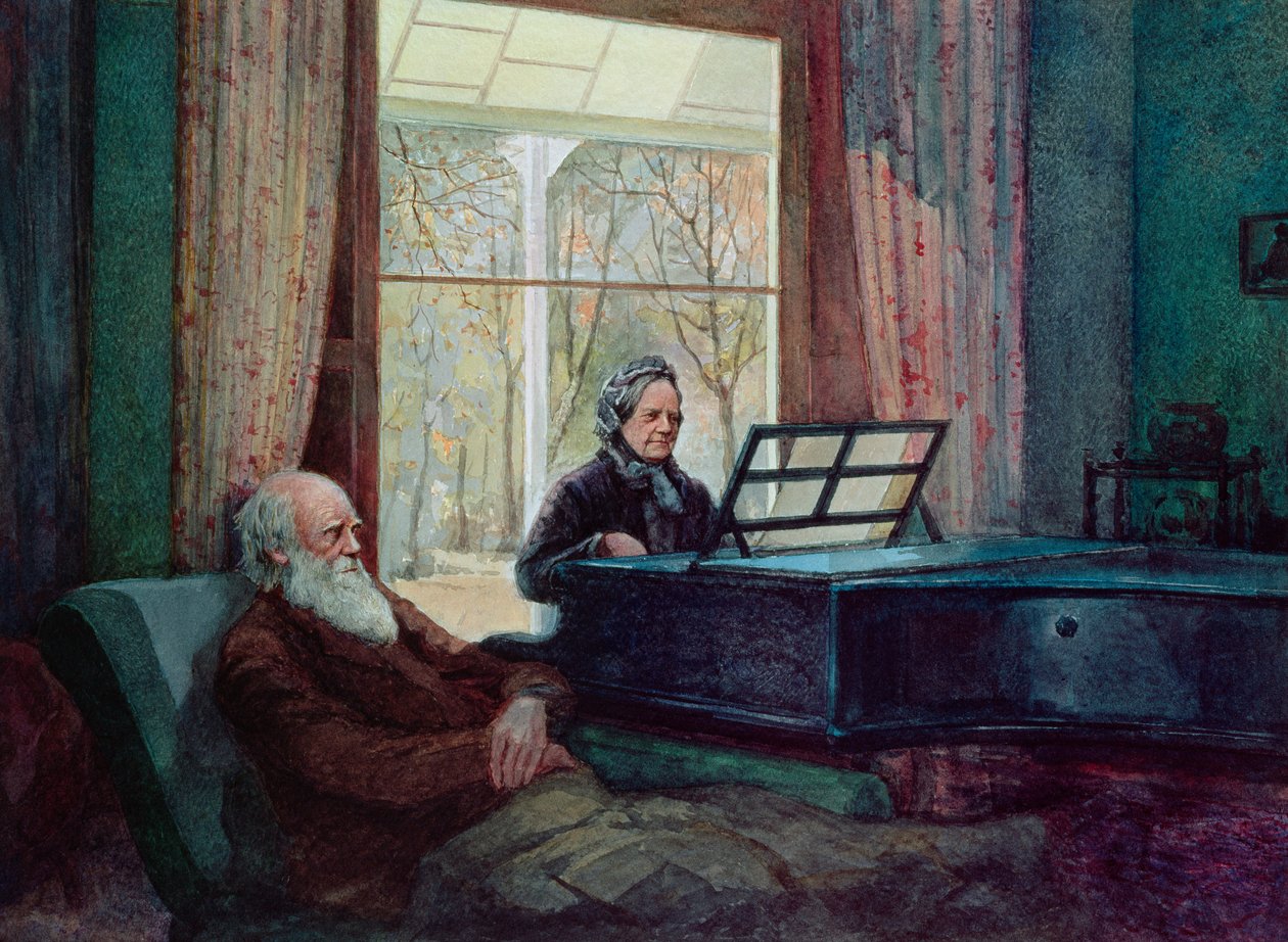 Charles Darwin och hans fru vid pianot av Unbekannt Unbekannt