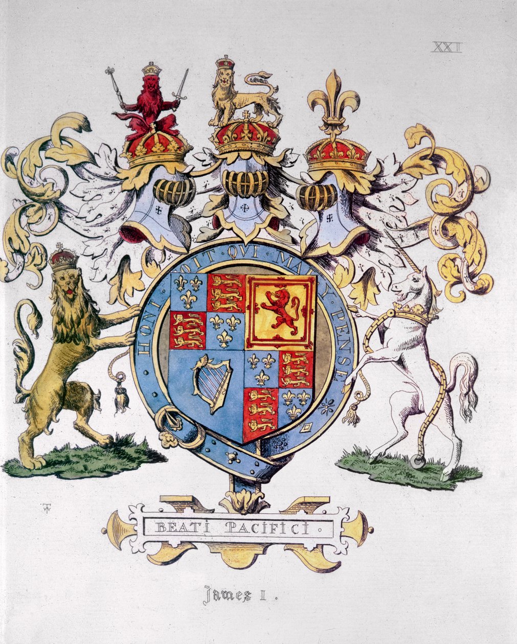 Vapensköld av kung James I av England (1603-25) (färgtryck) av Unbekannt Unbekannt