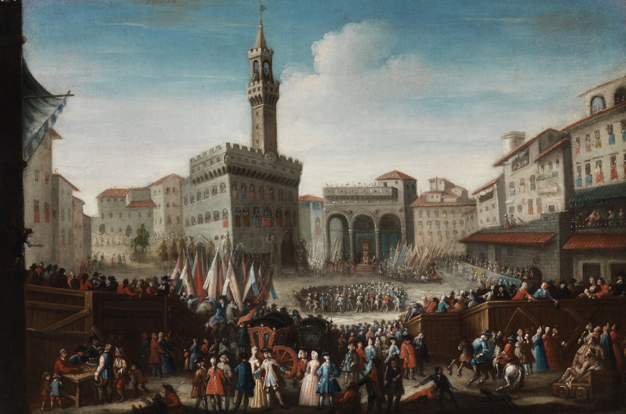 Große Festversammlung auf der Piazza della Signoria in Florenz av Anonymous