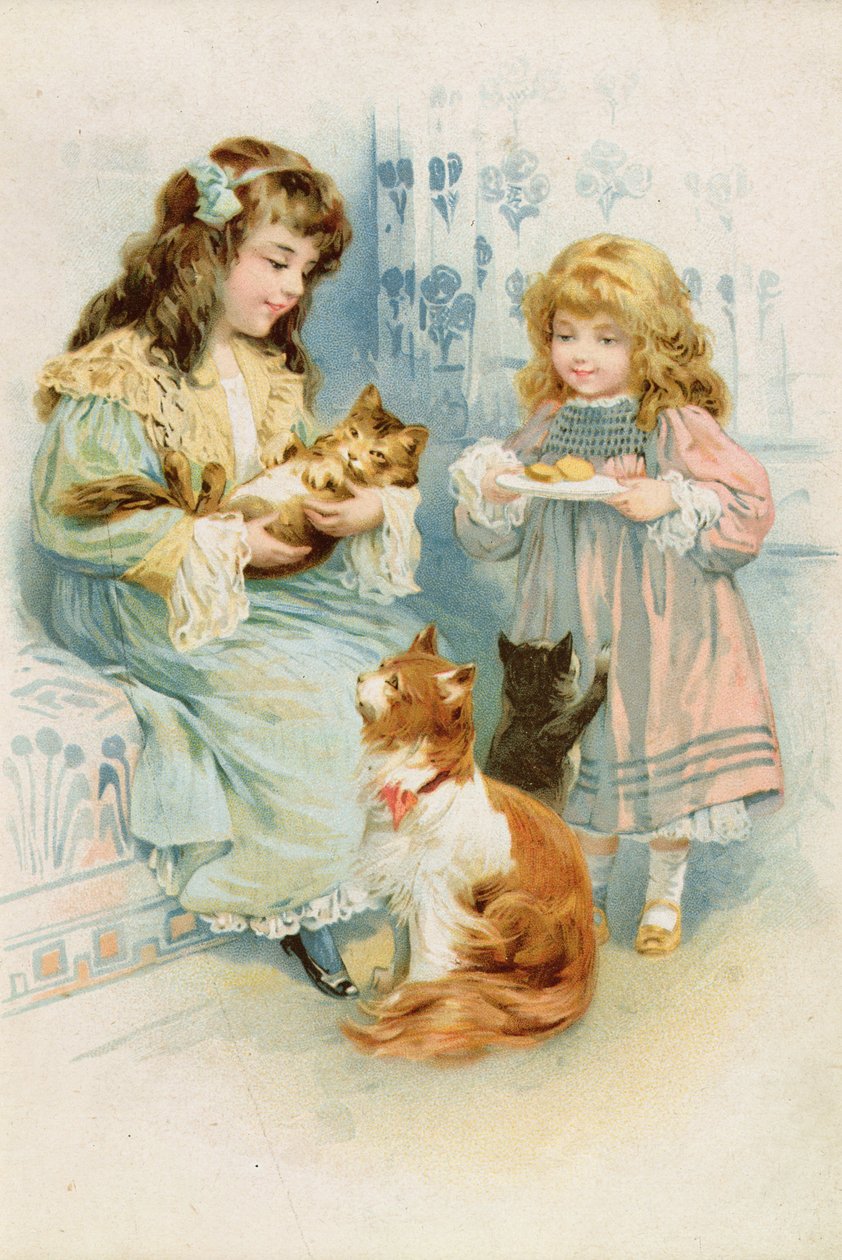 Kittens Tea Party (chromo litho) av Unbekannt Unbekannt