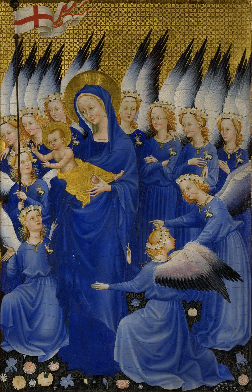 Maria med barn och änglar, högra panelen i Wilton Diptych, ca 1395-9 (tempera på trä) av Unbekannt Unbekannt