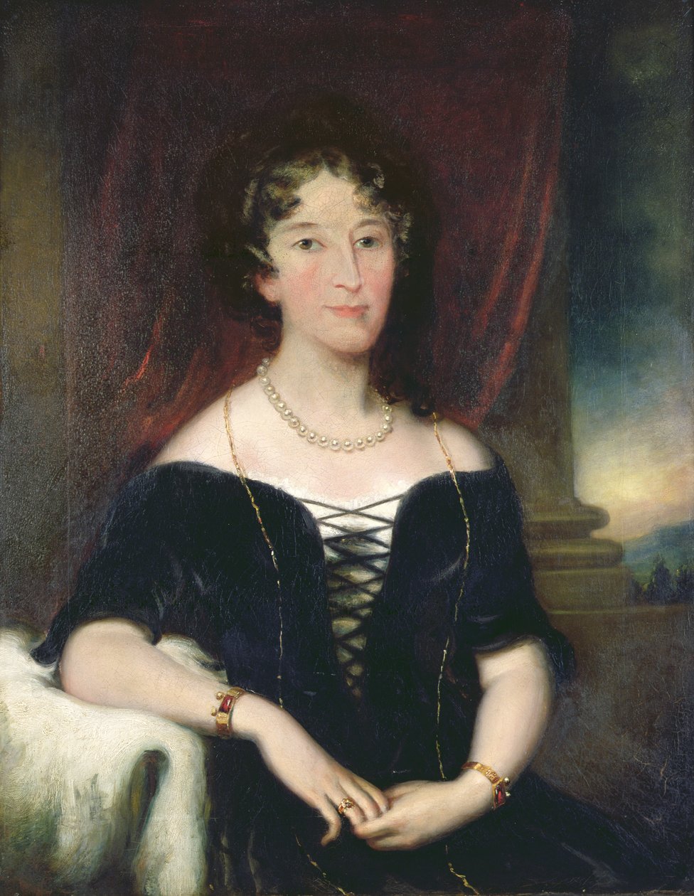 Porträtt av Elizabeth, (1766-1850), hustru till John Macarthur, medgrundare av Australian Wool Industry, ca 1820 av Unbekannt Unbekannt