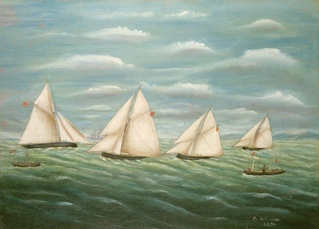 Regatta utanför Long Sand Lightship, Primitive School, 1800-talet av Unbekannt Unbekannt