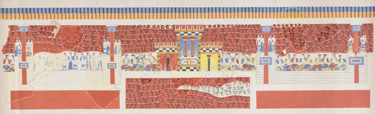 Reproduktion av fresken med folksamlingen, Knossos palats, minoisk tid, ca 1500 f.Kr. av Unbekannt Unbekannt