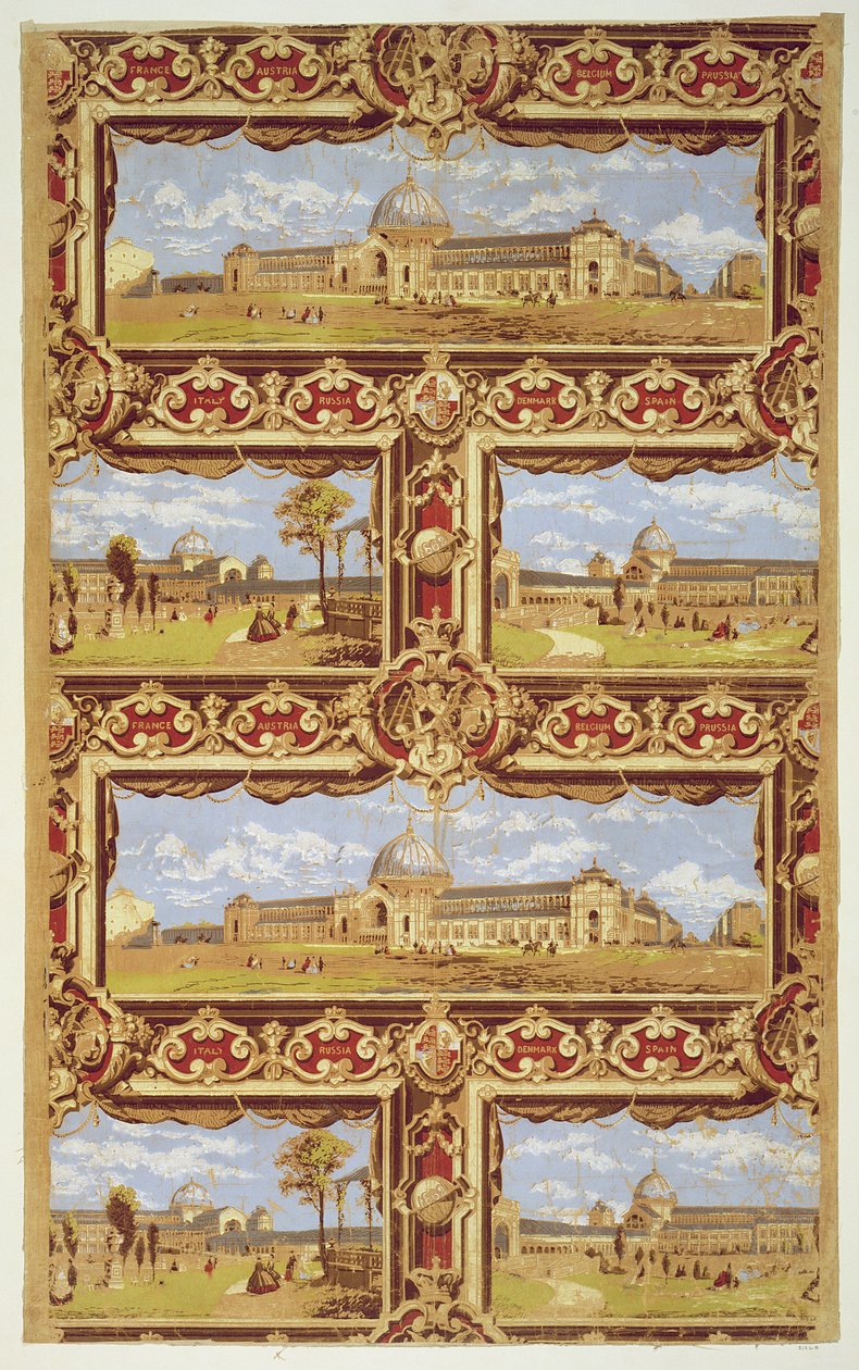 Views of the International Exhibition, 1862, Tapetdesign (färgtryck från träblock) av Unbekannt Unbekannt