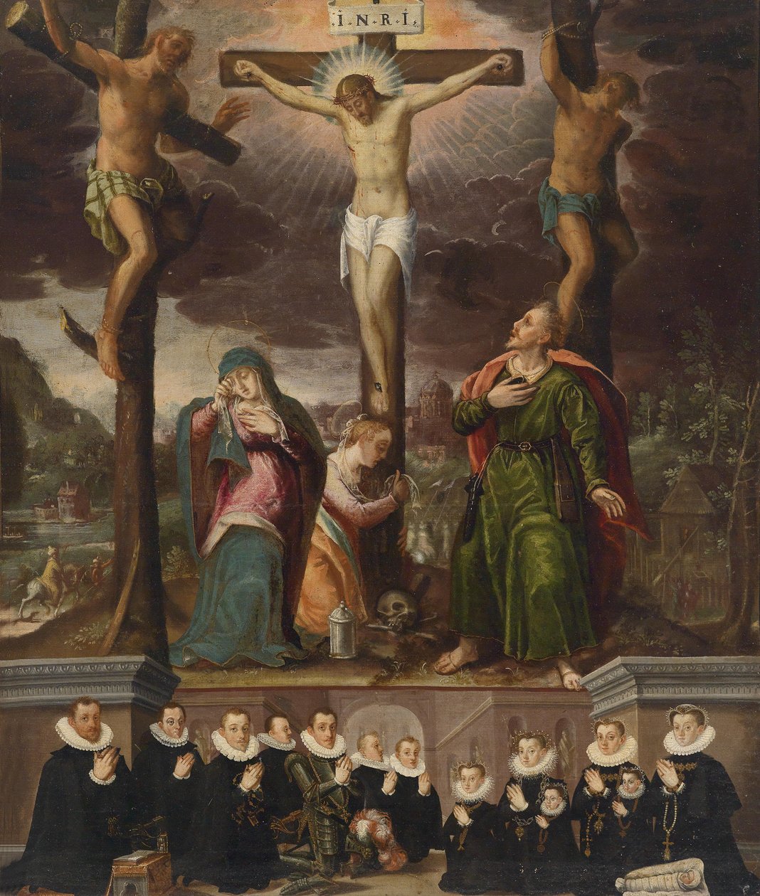 Kreuzigungsszene mit Stifterfamilie av Unknown