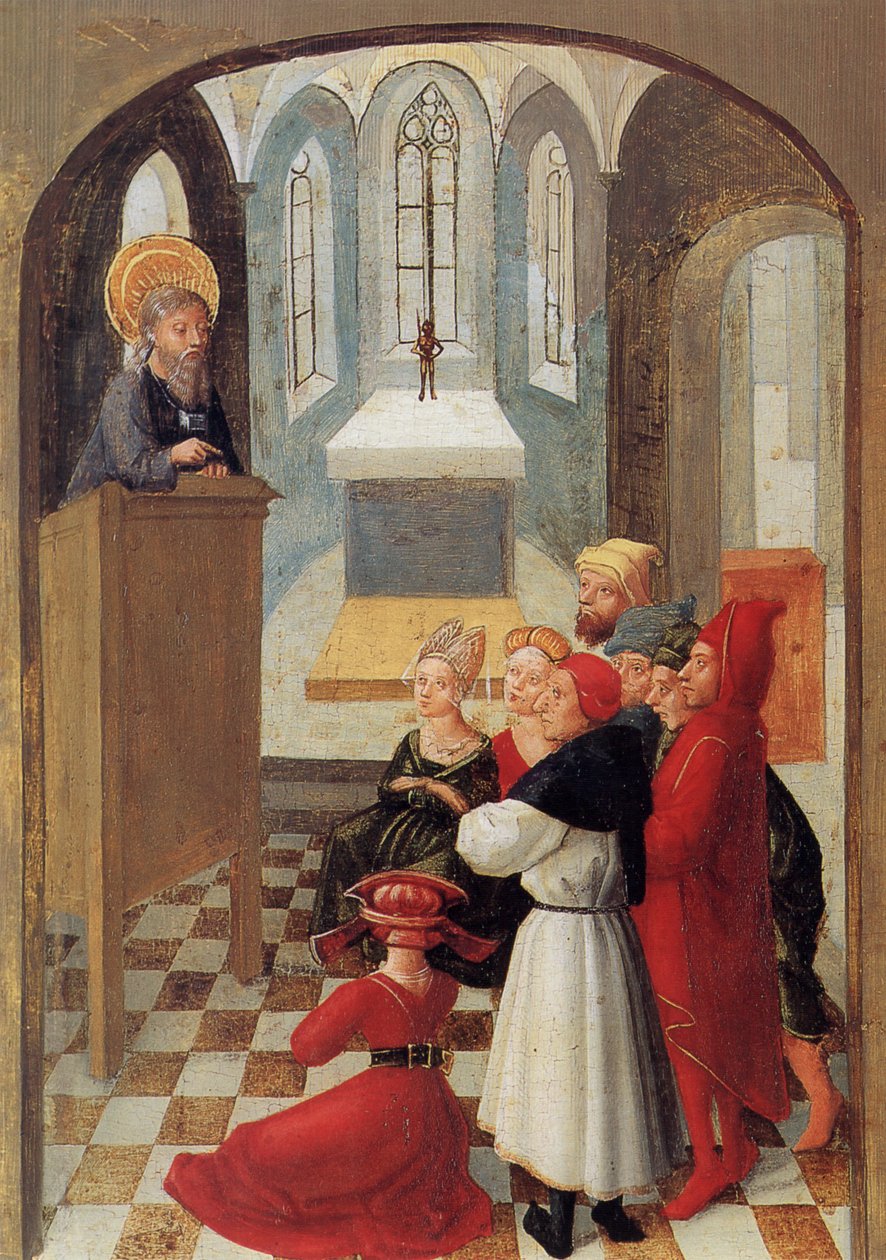 Weingartener Heilig-Blut-Tafel von 1489.   Tafel 5: In Mantua bekehrt Longinus viele Menschen zum christlichen Glauben av Unknown
