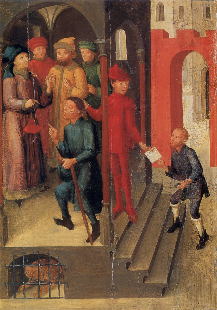 Weingartener Heilig-Blut-Tafel von 1489. Landesmuseum Württemberg, Stuttgart.  Tafel 10: Adilbero meldet die göttliche Offenbarung den Notabeln Mantuas (nach der Legende im Jahr 1048) av Unknown