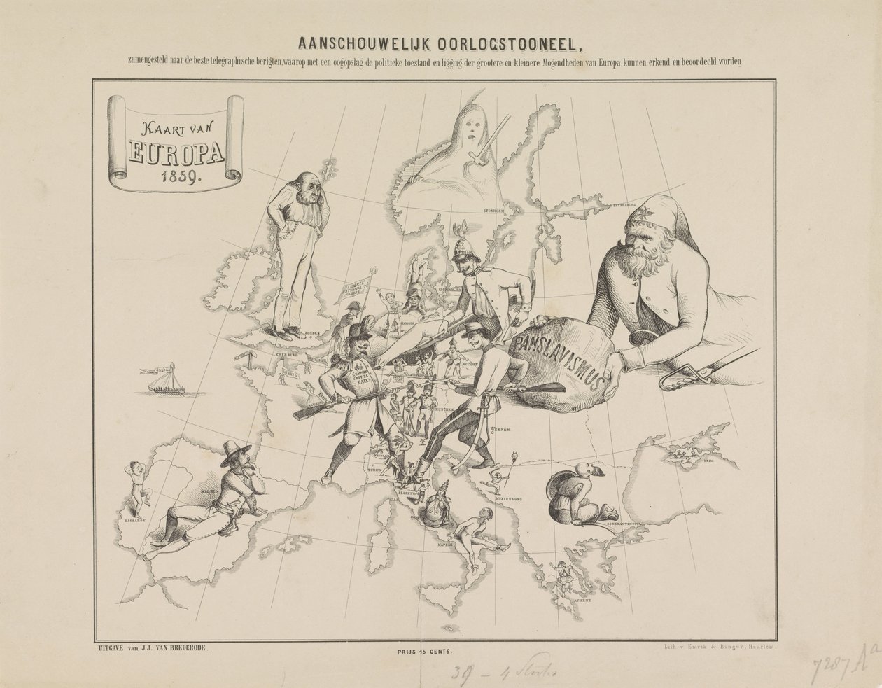 Visuell krigsscen / Karta över Europa 1859 (titel på objekt) av Anonymous