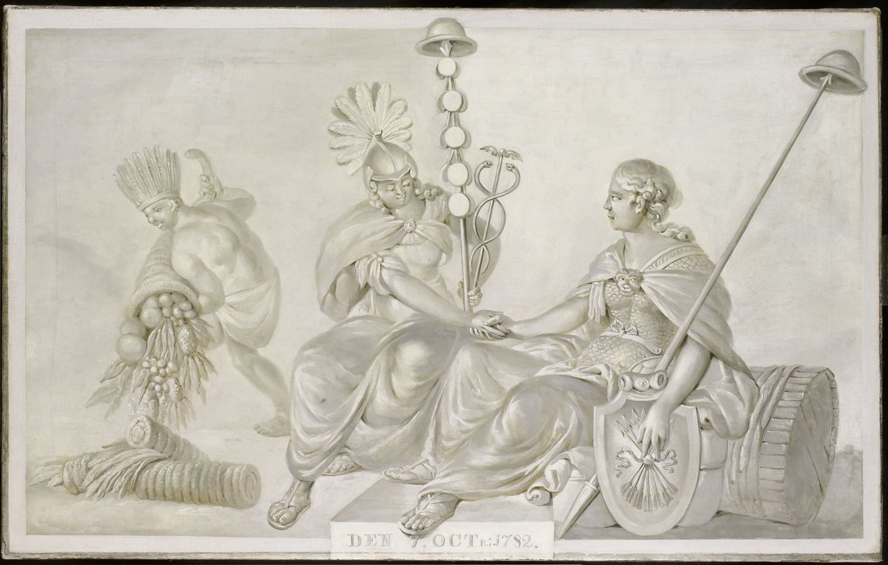 Allegori över "Vänskaps- och handelsavtalet mellan Förenade Nederländernas generalstater och Amerikas förenta stater", Haag, 7 oktober 1782 av Anonymous