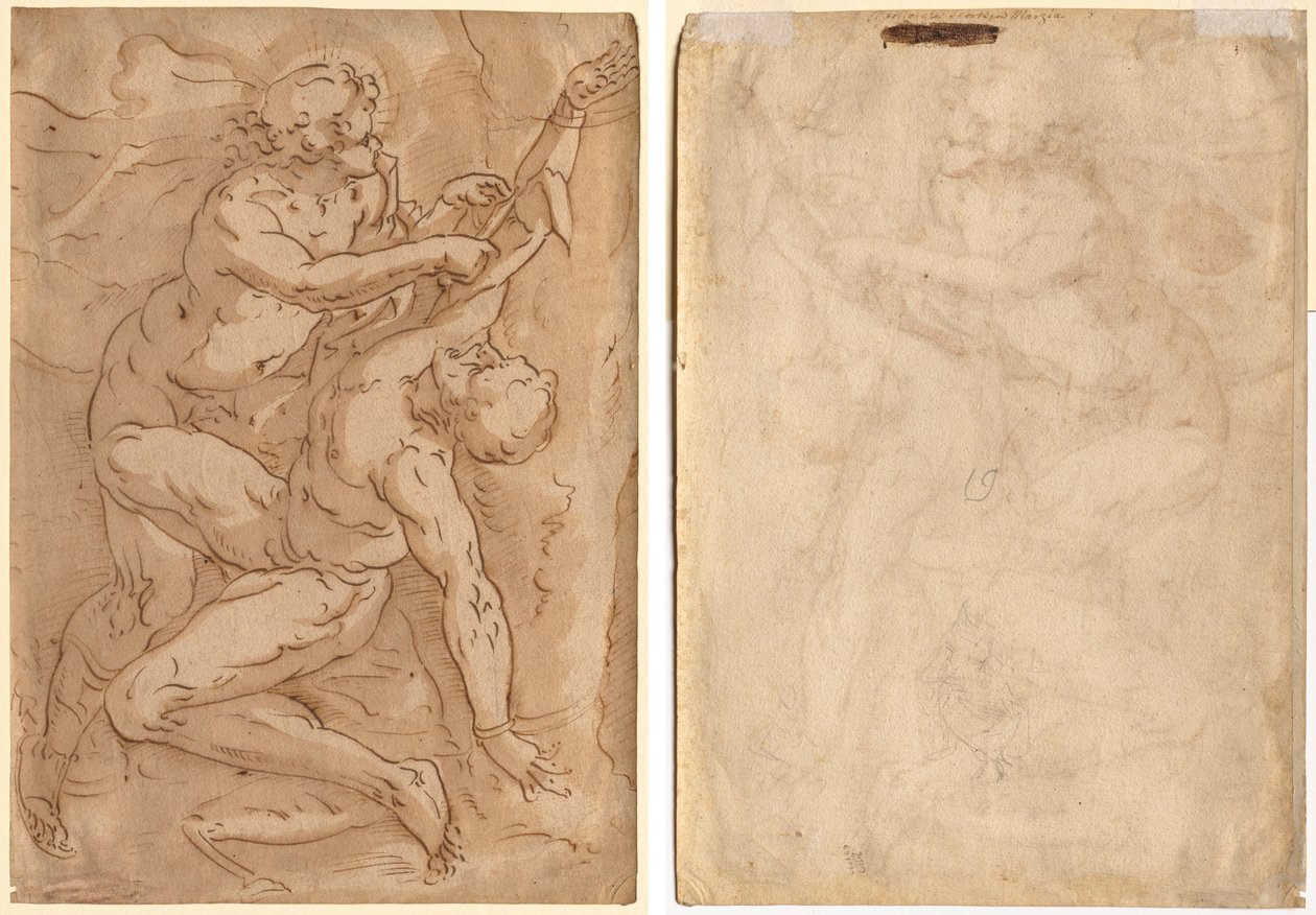 Apollo Flaying Marsyas (recto) Två skisser av en mor och ett barn (verso) av Anonymous