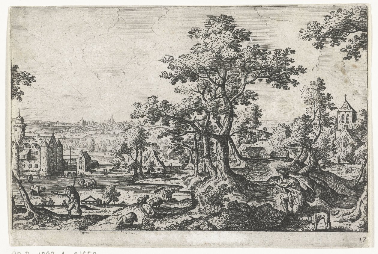 Apollo dödar Coronis Landskap med mytologiska och bibliska scener (serietitel) av Anonymous