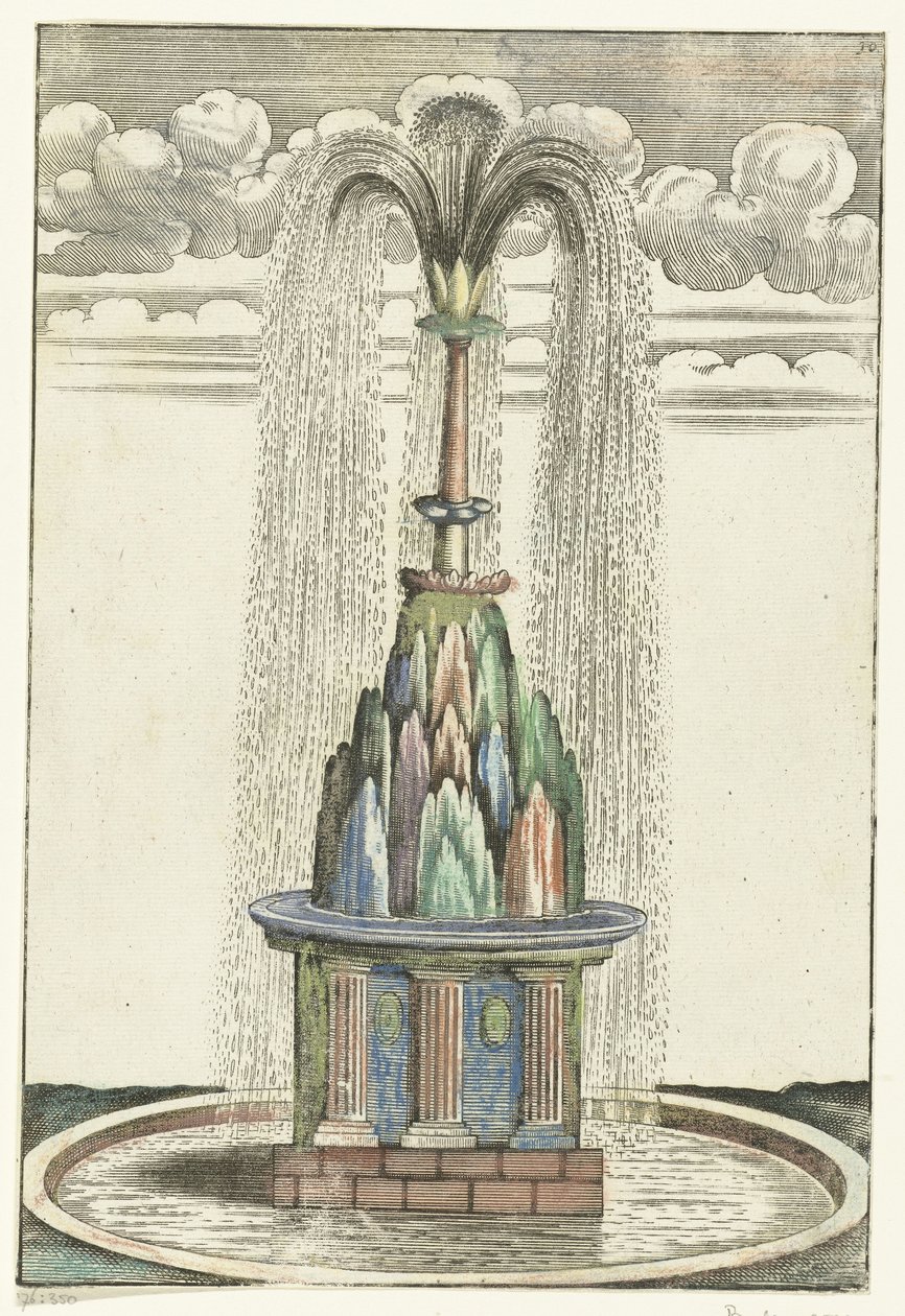 Bassin met berg i rond bassin Architectura Curiosa Nova (serietitel) av Anonymous