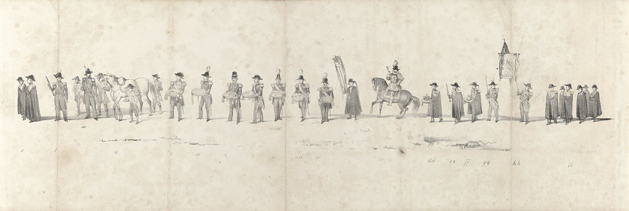 Begravning av den avlidne kung Willem II i Delft den 4 april 1849 (sida 3) Fem sammanhängande ark av Vilhelm II:s begravningståg 1849 (serietitel) av Anonymous