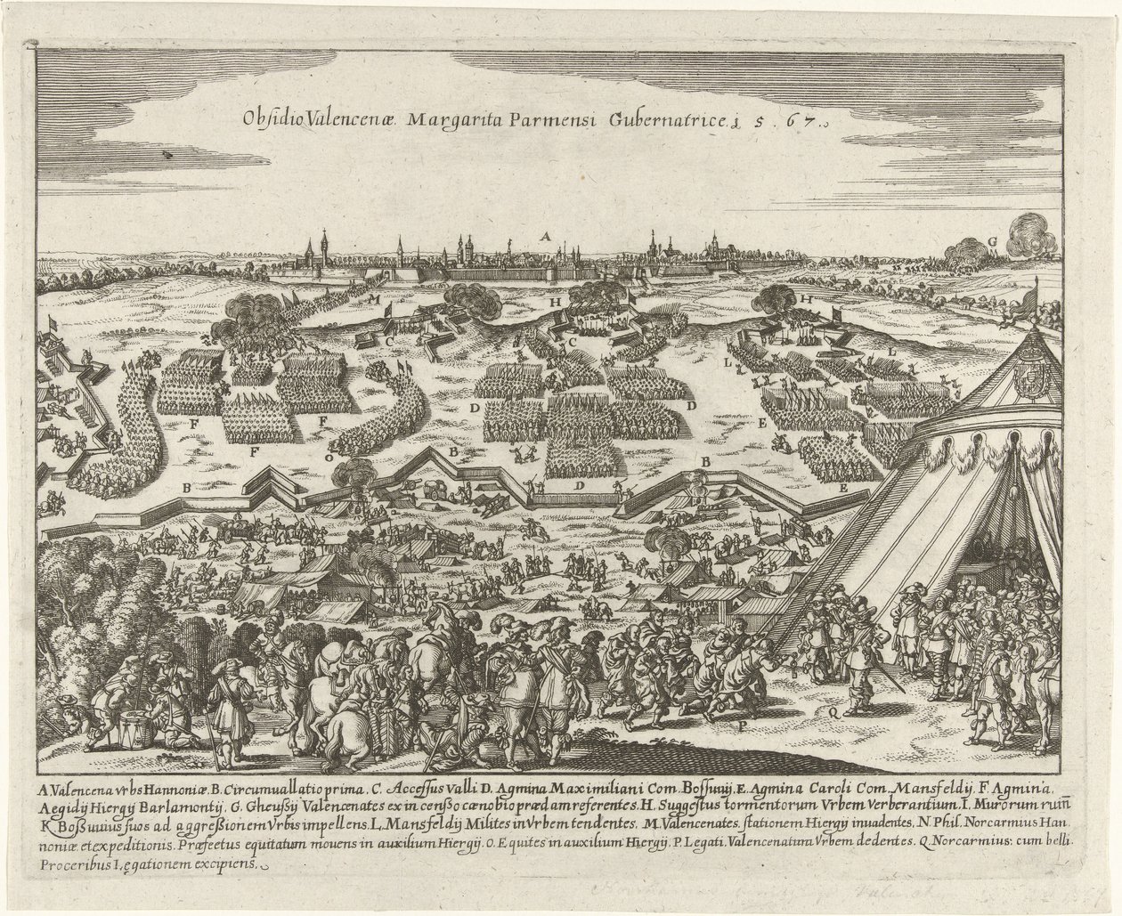 Beleg van Valenciennes, 1567 Belägring av Valencena Margarita Parmesi Gubernatrice 15.67 (titel på objekt) av Anonymous