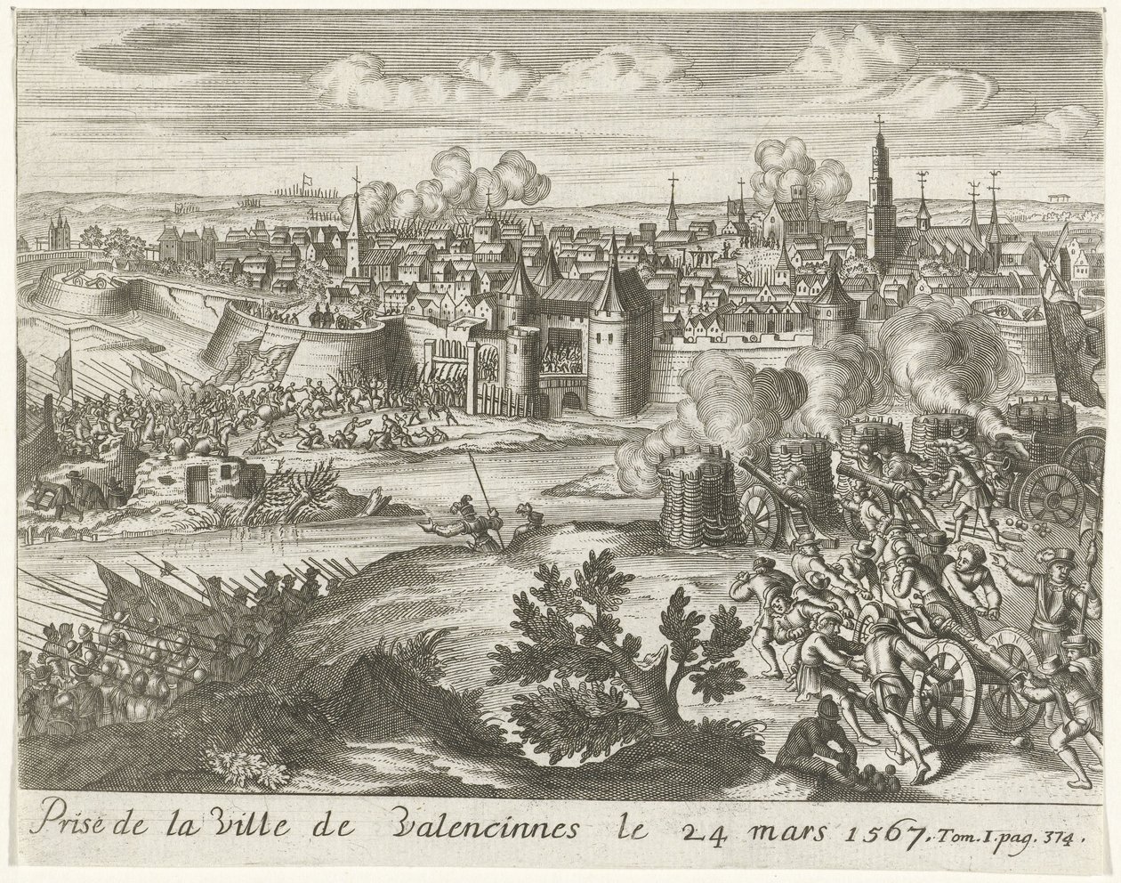 Beleg van Valenciennes, 1567 Tillfångatagandet av staden Valenciennes den 24 mars 1567 (titel på objektet) av Anonymous