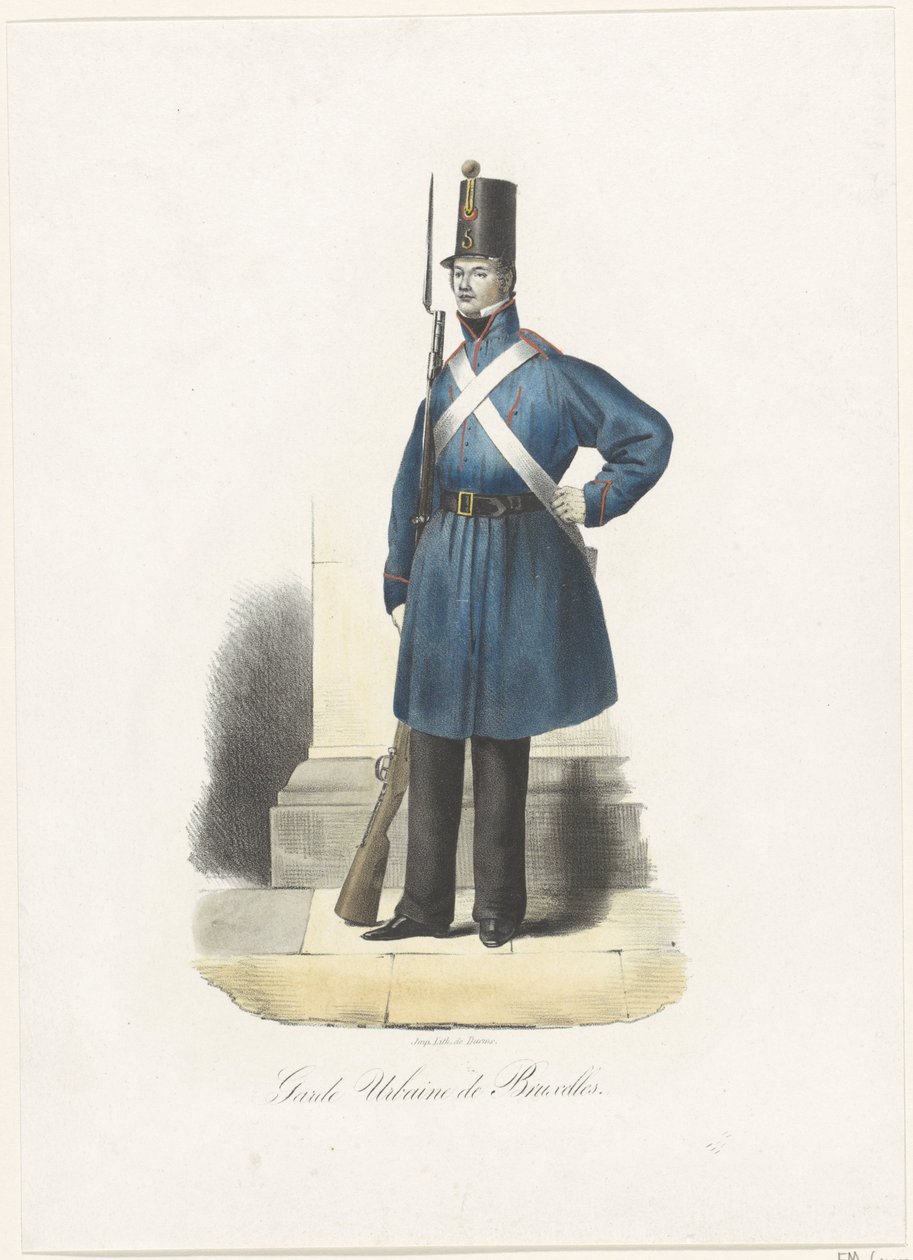 Belgisk stadsvakt, 1830 Garde Urbaine de Bruxelles (titel på objekt) av Anonymous
