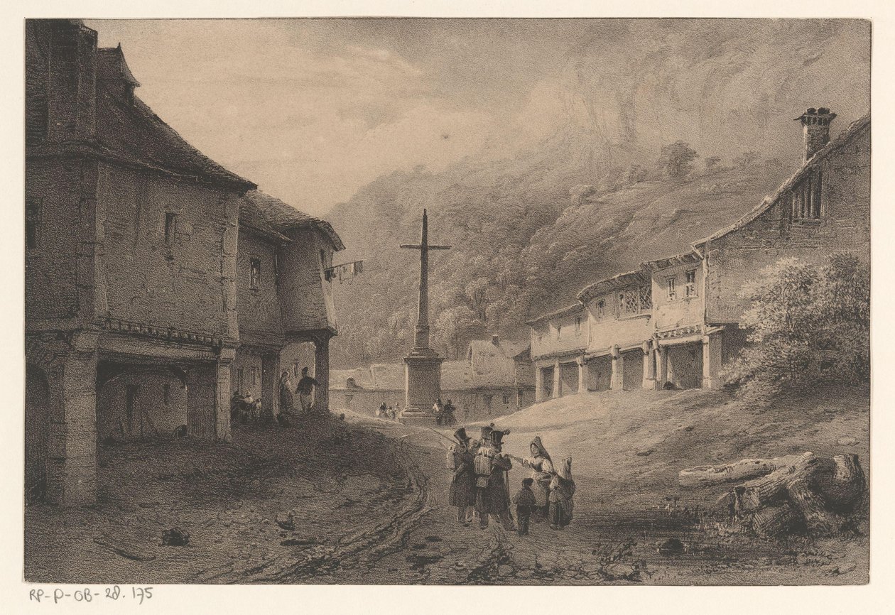 Bergslandskap med figurer och kor av Anonymous
