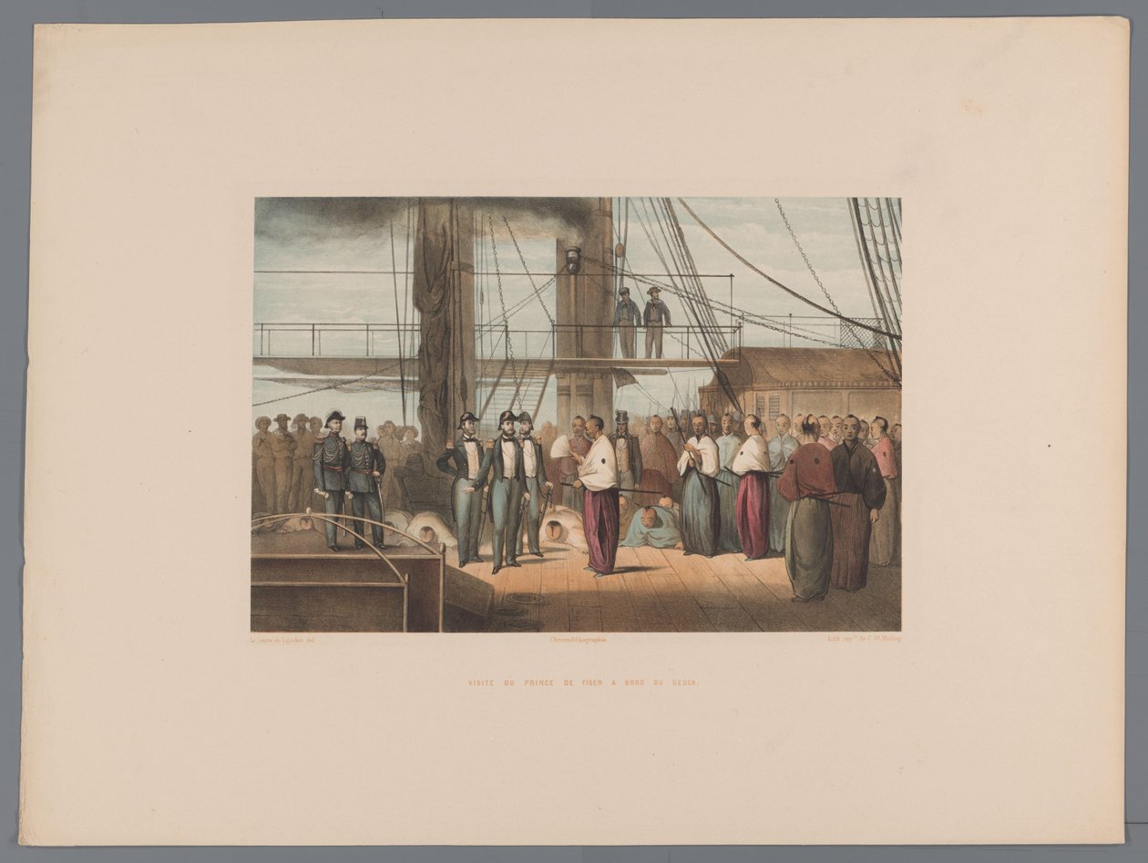 Besök av prinsen av Fisen ombord på hjulångaren Zr.Ms Gedeh Visite du prince de Fisen a bord du Gedeh (titel på objekt) Souvenir du Japon vues d