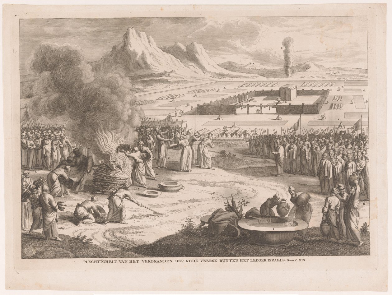 Brännoffer av israeliterna Solemnity of the Burning of the Red Feathers Buyten the Emptyer Israels (titel på objektet) av Anonymous
