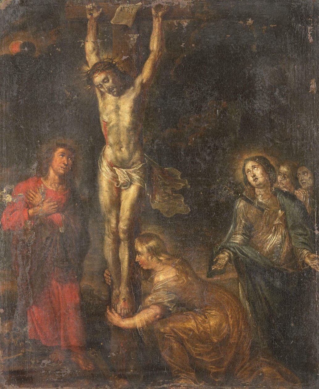 Kristus på korset, med sorgernas och de heligas moder Johannes evangelisten och Maria Magdalena av Anonymous