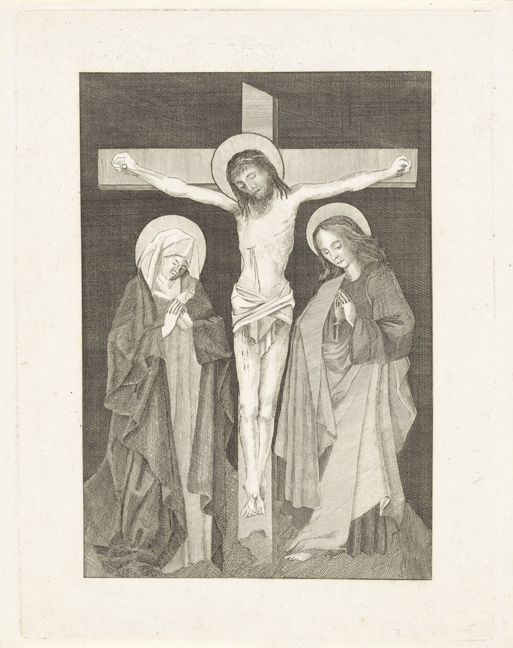 Kristus på korset, Maria och Johannes på båda sidor av Anonymous