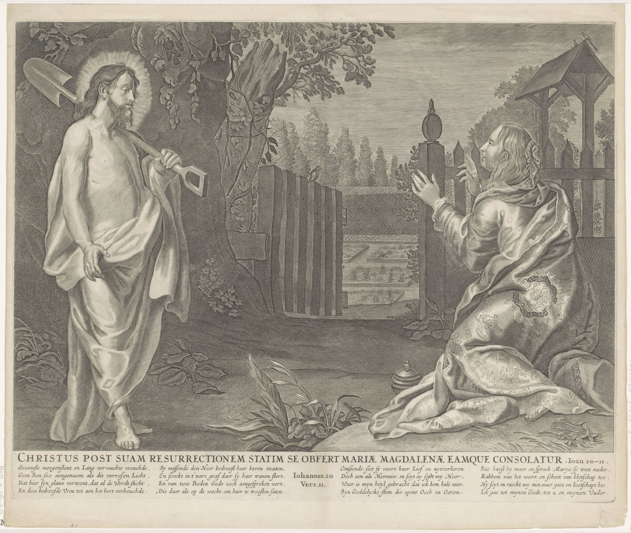Christus verchicht als tuinman aan Maria Magdalena (Rör mig inte) Kristus omedelbart efter sin uppståndelse erbjuder sig själv till Maria Magdalena och tröstar henne (titel på objektet) Royal Bijbel (serietitel) av Anonymous