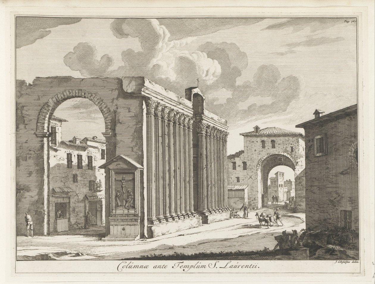 Kolonnaden i San Lorenzo och Rom Kolumner i Temple of S. Laurentii (titel på objekt) Tidningar av de italienska målningarna (serietitel) av Anonymous