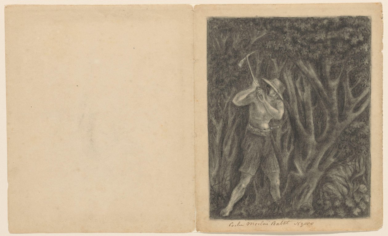 Coolen börjar hugga ner en skog vid Ngoro, ca 1820-1850 av Anonymous