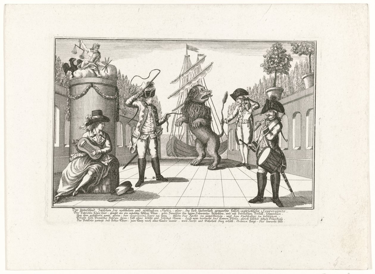 De Hollandse Leeuw av Pruisen, 1787 Skillnaden mellan sekulär och gudomlig rättvisa: eller, den förlöjligade falsk-patriotiska suveräniteten (...) (titel på objekt) av Anonymous