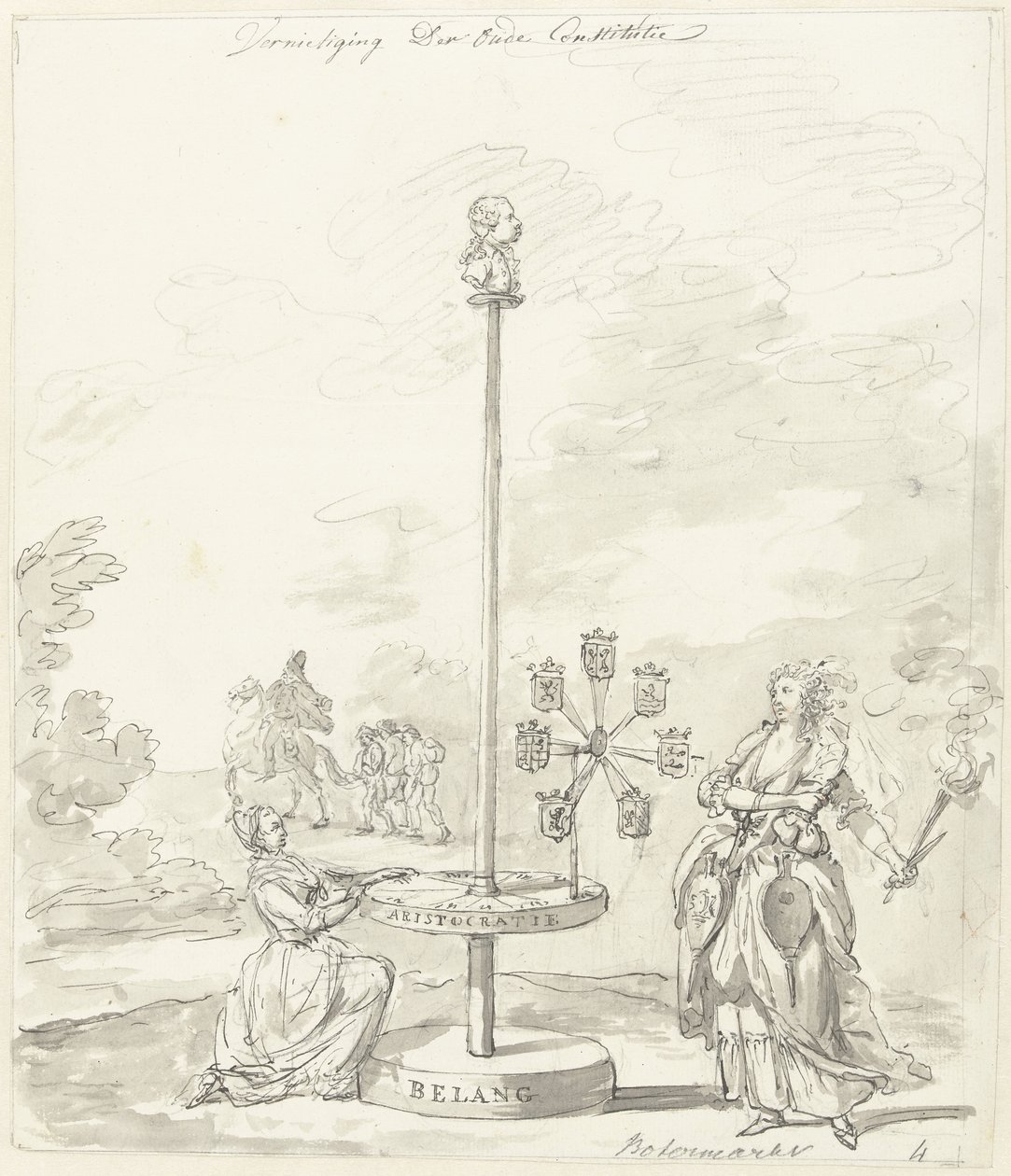 The Destruction of the Old Constitution, dekoration på smörmarknaden, 1795 Förstörelse av den gamla konstitutionen/smörmarknaden (titel på objektet) av Anonymous