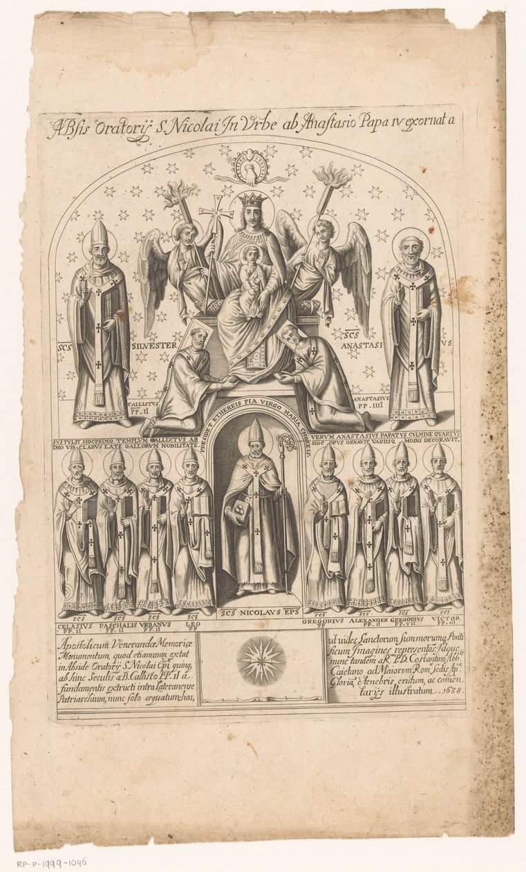 Sankt Nikolaus omgiven av påvar (titel på objekt) av Anonymous