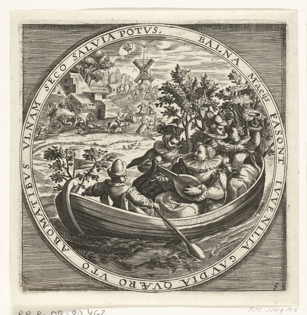 Maj månad, sällskap som gör musik i båt, ca 1600 Årets tolv månader avbildade i scener ur folklivet (serietitel) Schemata XII Mensium sius operationibus, & ad signa zodiaci applicatione, in quatuor anni partes divisa (serien av Anonymous