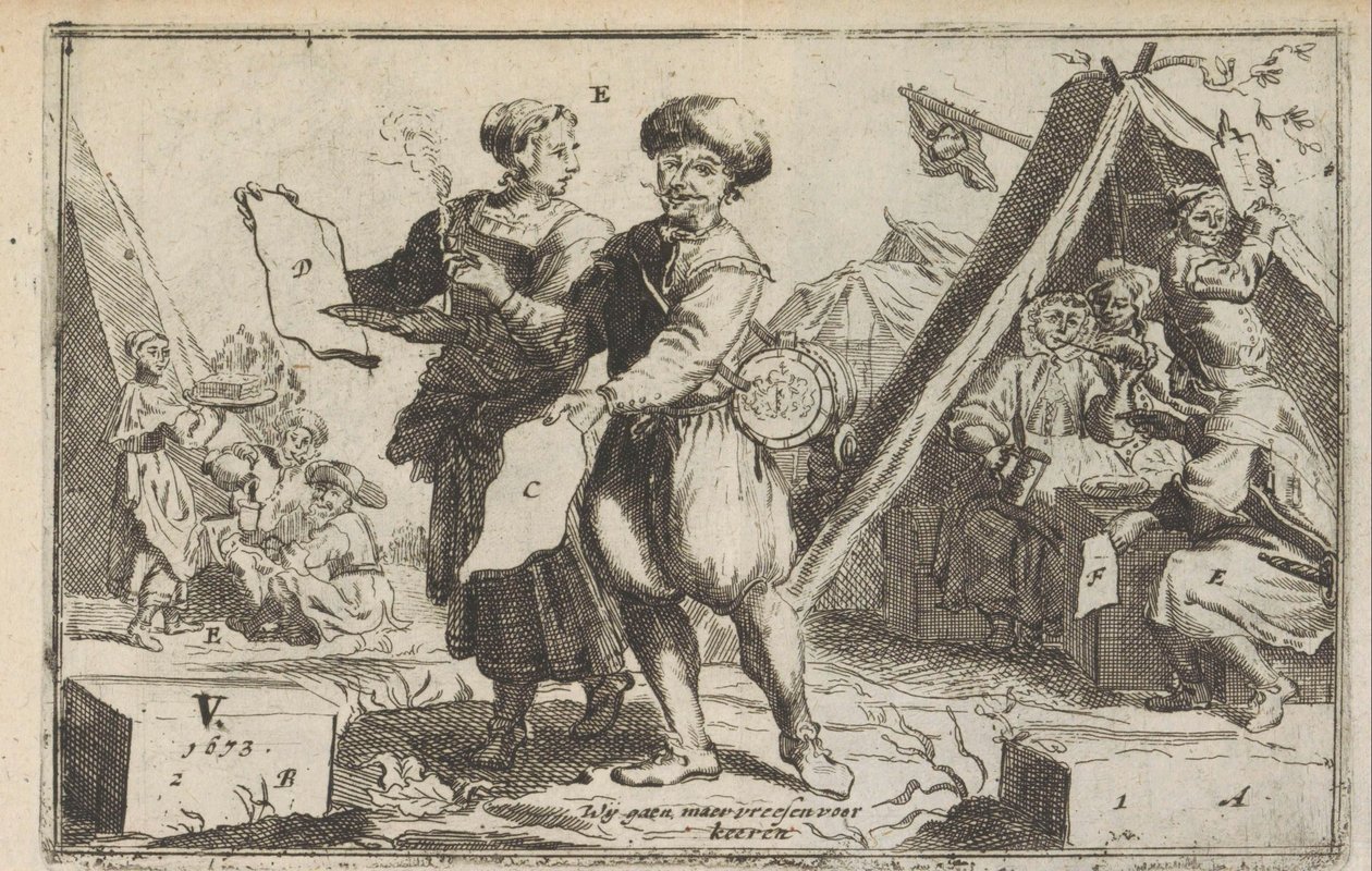 De tappra bataverna, 1673 The brave Bataviers / Le vaillans Bataviers (titel på objekt) av Anonymous