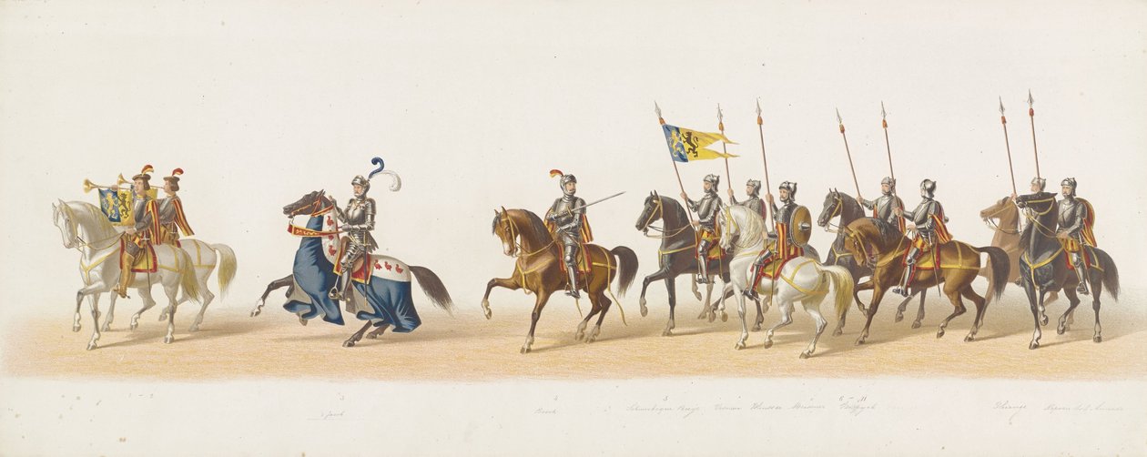 Delft procession 1873 (första plattan) Klädd procession som hölls av medlemmarna i Delfts studentkår den 8 juli 1873, föreställande Karel van Egmond, hertig av Gelre, greve av Zutphen, in i Arnhem 1492 (serie t) av Anonymous