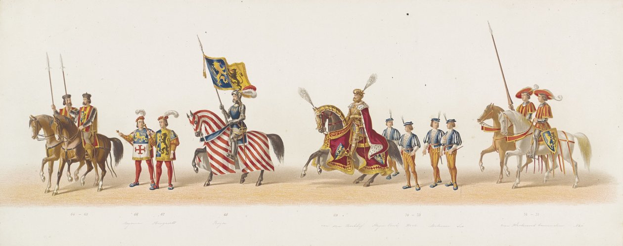 Delft procession 1873 (femte plattan) Klädd procession som hölls av medlemmarna i Delfts studentkår den 8 juli 1873, föreställande Karel van Egmond, hertig av Gelre, greve av Zutphen, in i Arnhem 1492 (serie t) av Anonymous