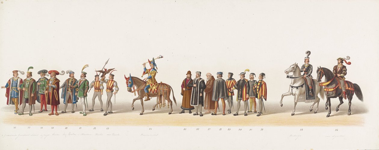 Delft procession 1873 (sjätte plattan) Klädd procession som hölls av medlemmarna av Delfts studentkår den 8 juli 1873, föreställande Karel van Egmond, hertig av Gelre, greve av Zutphen, inresa i Arnhem 1492 (serie ti av Anonymous