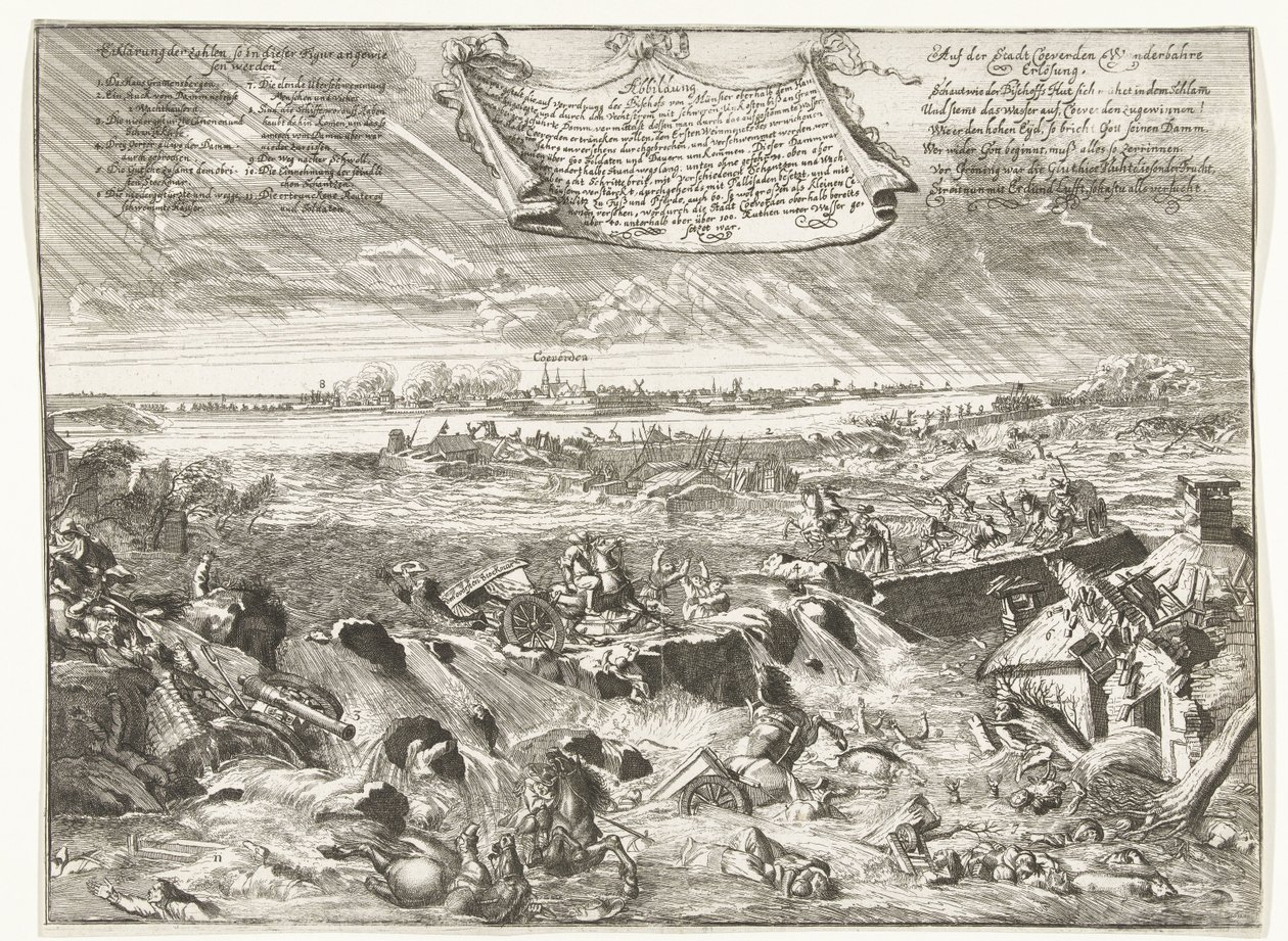 Dijkdoorbraak nära Coevorden, 1673 Ta reda på hur och vilken form, genom dekret av biskopen av Munster (...) (titel på objekt) av Anonymous