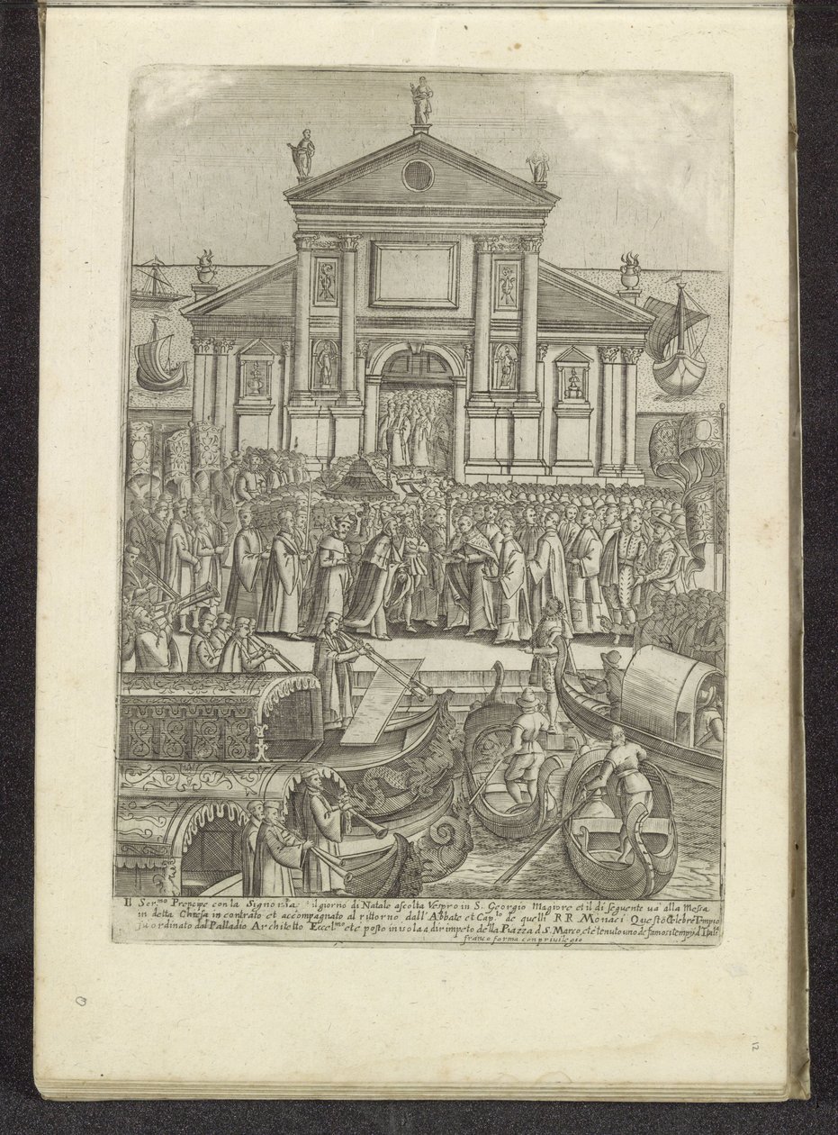 Doge en Serenissima Signoria voor de kerk av San Giorgio Maggiore i Venedig Scènes uit het Venetiaanse leven (serietitel) Habiti d