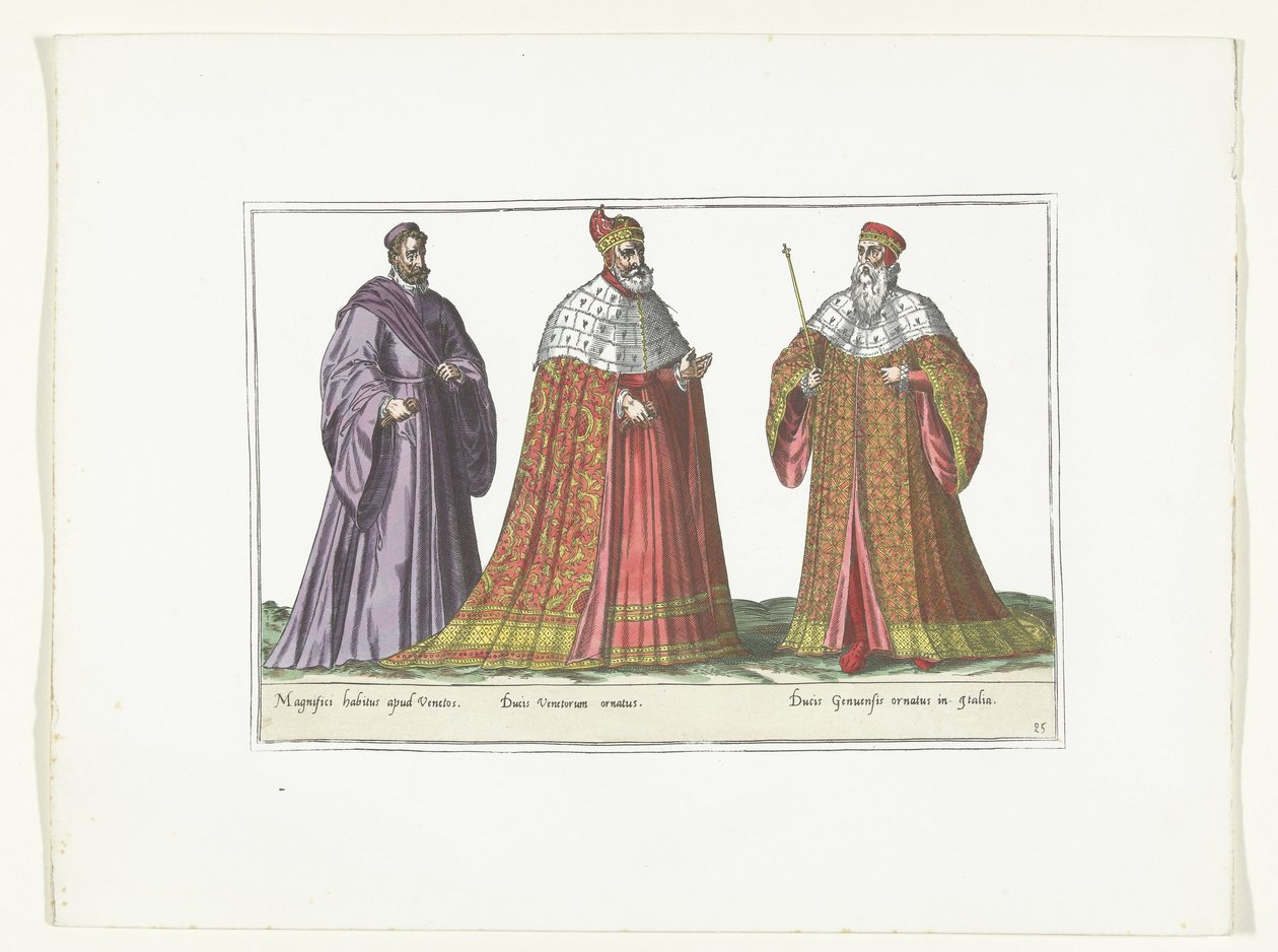 Tre män klädda enligt italienskt mode, ca 1580 Kostymer italienare (titel på objekt) av Anonymous