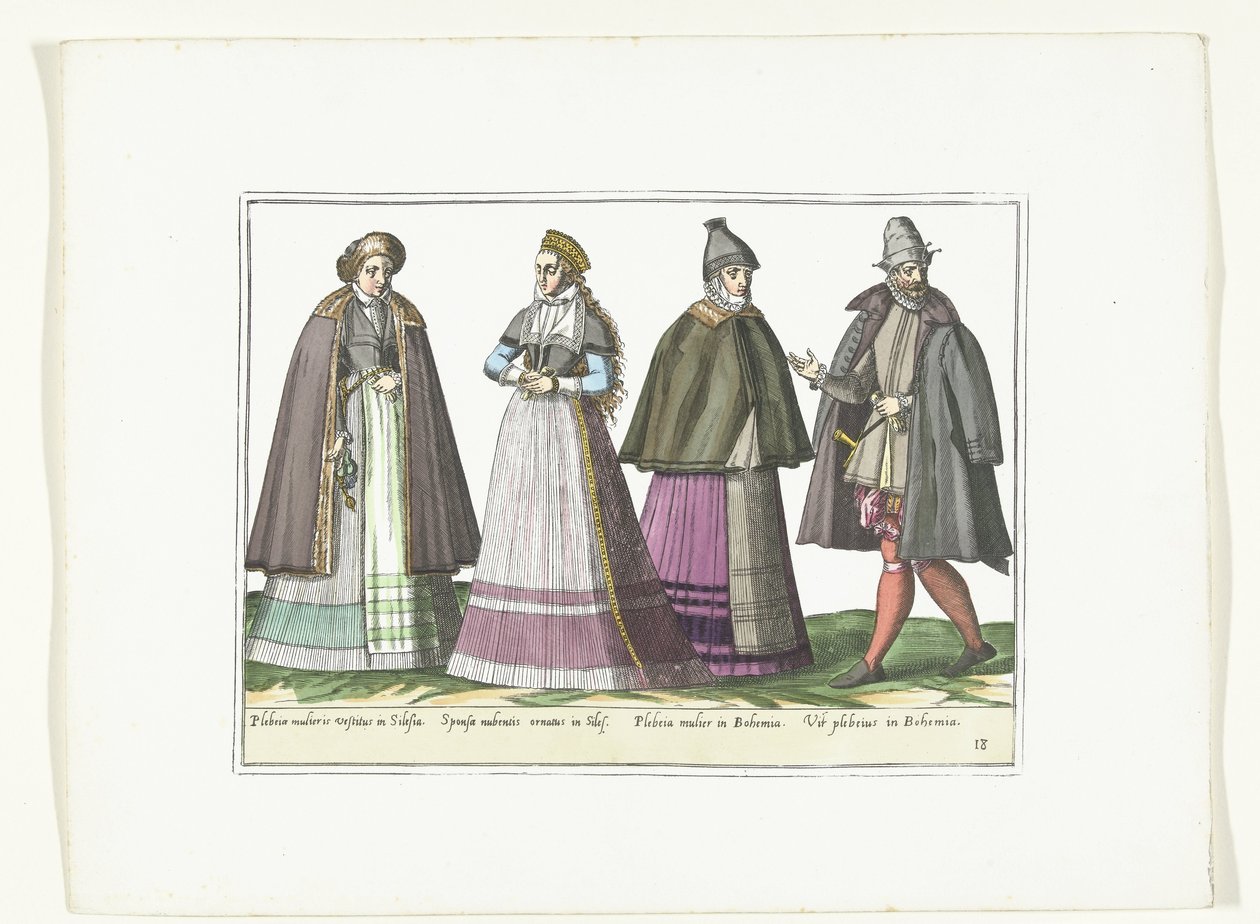 Tre kvinnor och en man klädd i tyskt mode, ca 1580 Kostymer Allemands (titel på objekt) av Anonymous