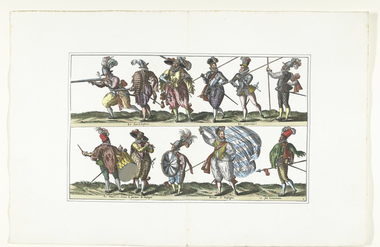 Dubbelplåt med elva beväpnade medborgare i uniform enligt modet i Antwerpen, ca 1580 Bourgeois d