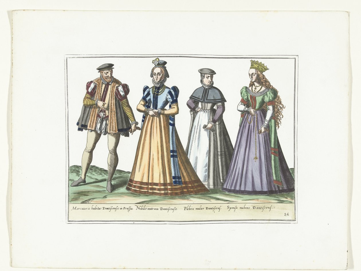 En man och tre kvinnor klädda i tyskt mode i Danzig, ca 1580 Kostymer Allemands (titel på objekt) av Anonymous