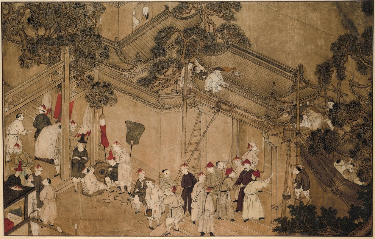 Ett tempel med byggnadsarbetare på jobbet The Wonders of Mazu (serietitel) av Anonymous